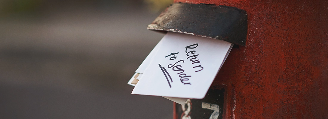 Returned to sender mail envelopes representing gone away or disengaged financial services customers.